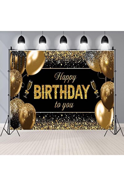 Flippy Photo Backdrop Banner, Canvas, 185 x 110 cm, Black/Gold - Happy Birthday