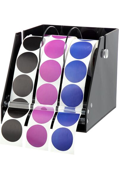 Slasa موزع ملصقات أكريليك أسود (15×14×17 سم) – حامل لفافات ملصقات بثلاثة أقراص