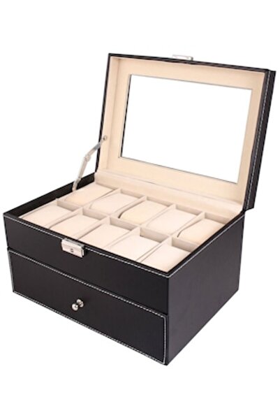 Doty - Carcasă pentru ceasuri, 20 compartimente, piele neagră mată, 28 cm