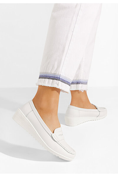 B T Shoes Biele kožené mokasíny Valmera V3