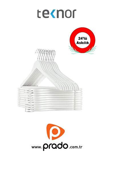 PRADO Teknor-Prado 24 Adet Ahşap Görünümlü Plastik A Kalite Siyah Stil Elbise Askısı