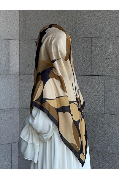 Qalortex Scarf Κασκόλ με σχέδιο Vera από βαμβάκι-Μαύρο/Χρυσό