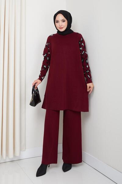 BisuModa Set pantaloni tunică din tricot cu mâneci cu detaliu sclipitor