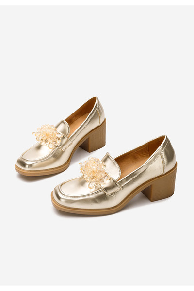 B T Shoes Zlaté mokasíny na podpatku Ermela