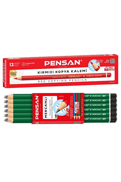 Pensan قلم رصاص ميركانلي HB 12 قطعة + قلم نسخ أحمر 12 قطعة