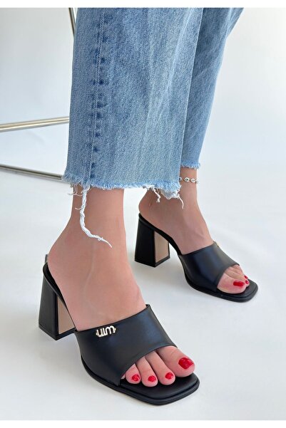 Erbilden Miyon black leather high heel slippers