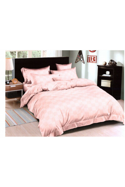 OEM Double bed linen, Damask Finetat, 6 pieces, Pink Checks