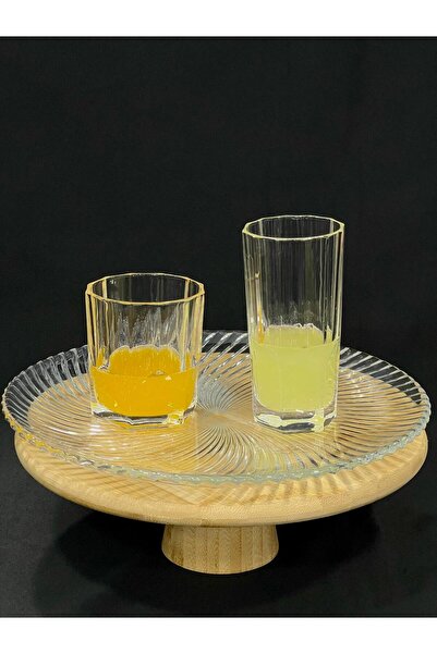 isra kristal Crystal Embossed Glass Cups Set of 12 - 6 Tall and 6 Short Water, Soft Drink and Cocktail Glasses