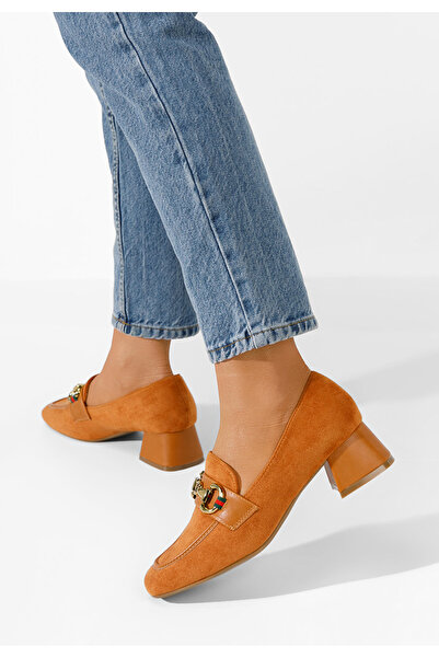 B T Shoes Camelové mokasíny na podpatku Nasha