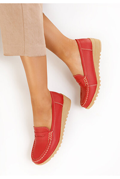 B T Shoes Červené kožené mokasíny Valmera V2
