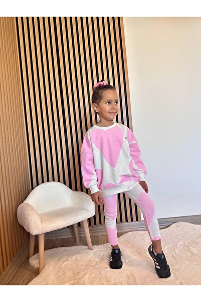 Lolliboomkids Girl's Slogan Text Detailed Sweatshirt + Leggings Top and Bottom Set