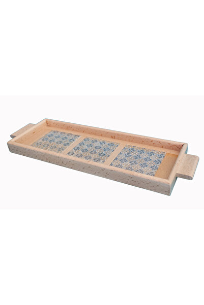Kumiko Art Wooden tray decorated with 3 tiles, 46x15x3 cm