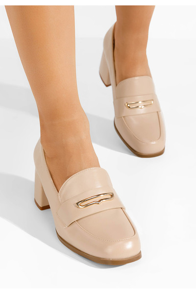 B T Shoes Béžové mokasíny na podpatku Ameliana