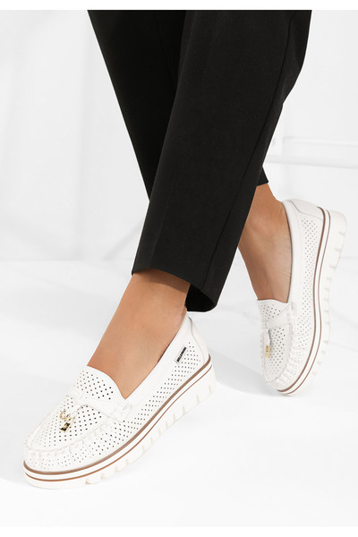 B T Shoes Biele dámske letné mokasíny Manise V4