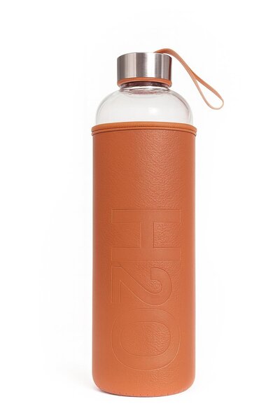 uğurlu dükkan Glass Water Bottle with Leather Case 1 Lt Orange