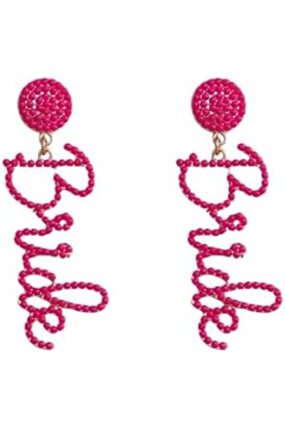 Just Pretty Corner Corner Crystal Bride Word Dangle Earrings, Hot Pink Rhinestone Statement Drop Earrings, Fashion Jewe