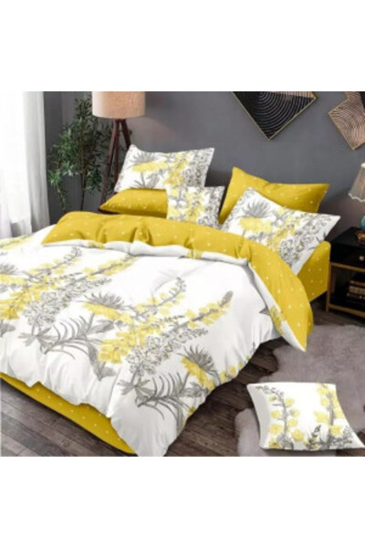 OEM Lenjerie pat dublu, Bumbac Finet, 6 piese, Alb/Galben