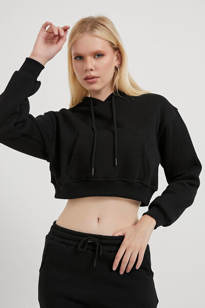 Arma Life Γυναικείο μαύρο φούτερ με κουκούλα και τσέπες καγκουρό