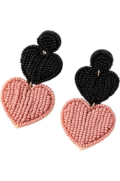 Just Pretty Corner Corner Beaded Heart Drop Earrings - Double Heart Design - Statement Fashion Jewellery