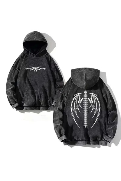 1blood Πλυμένο φούτερ Skeleton Hoodie με κουκούλα