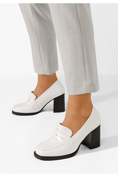 B T Shoes Odesia V2 white heeled loafers