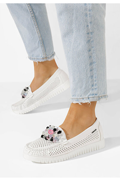 B T Shoes Biele dámske letné mokasíny Lynna