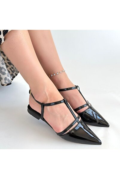 Erbilden Canca Black Patent Leather Ballerina Shoes