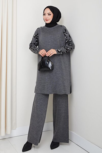 BisuModa Sleeveless Sim Detailed Knitwear Tunic Pants Set