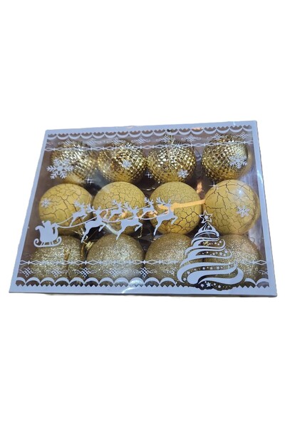 Flippy Set of 12 Christmas Balls, Flippy, for Tree, Glitter Pattern, Shiny and Matte, Gold