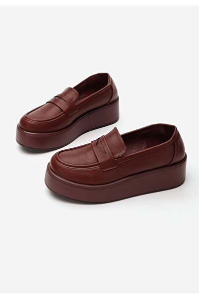 B T Shoes Bordové mokasíny na platformě Minky