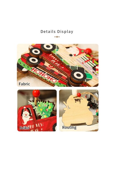 Flippy Wooden Christmas Decoration with Hanging String, Santa's Car Design, 'Joy', 8 x 8 x 0.4 cm, M