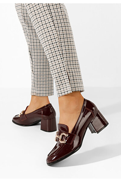 B T Shoes Bordové mokasíny na podpatku Alyla