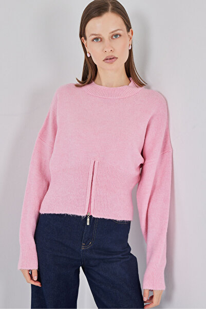 Bigdart Damen-Strickpullover mit Reißverschluss 15937 – Rosa