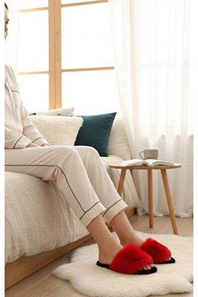 ICELAKE Henna Women's Home Slippers Plush Furry Slippers Washable Dowry and Bundle Slippers Noiseless Sole