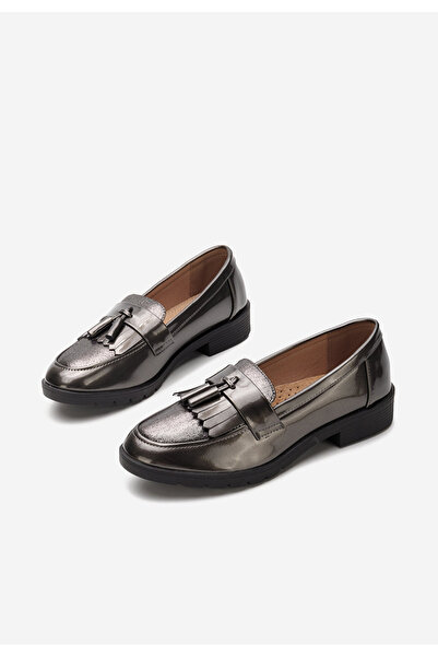 B T Shoes Sivé lakované mokasíny dámske Luciara