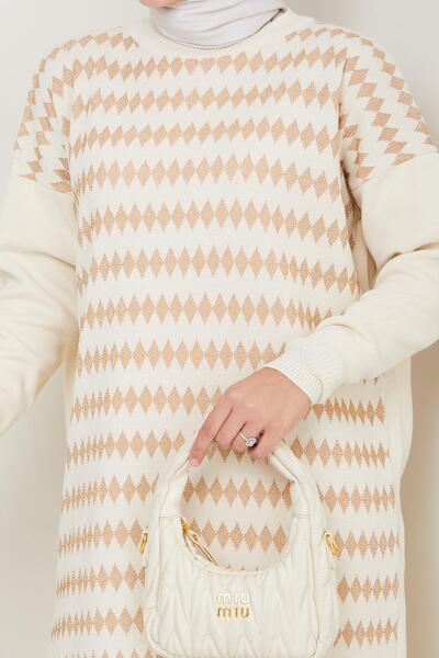 BisuModa Silvery Striped Patterned Knitwear Tunic Pants Set