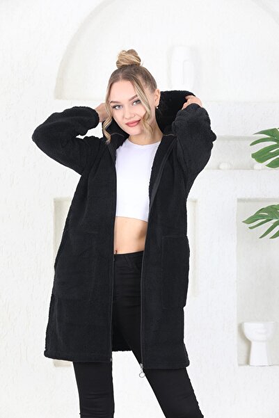 TÜCCAR UMUT Welsoft Zippered Hooded Long Fleece Cardigan Khaki Green