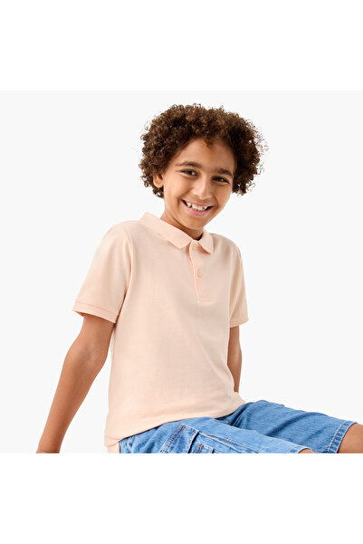 Juniors Solid Polo T-shirt with Short Sleeves and Button Closure