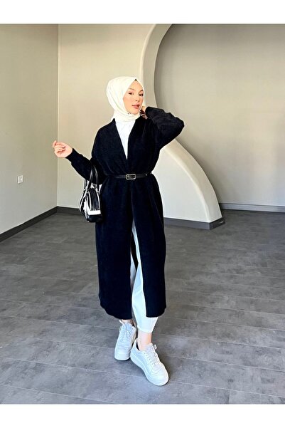 PİNK FLY Angora Belted Shawl Collar Long Cardigan