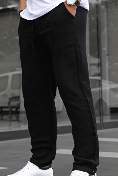 Madmext Koyu Siyah Müslin Kumaş Erkek Basic Pantolon 6507