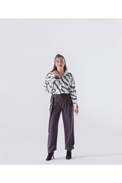 Parlak Kumaş Zebra Desen Gömlek