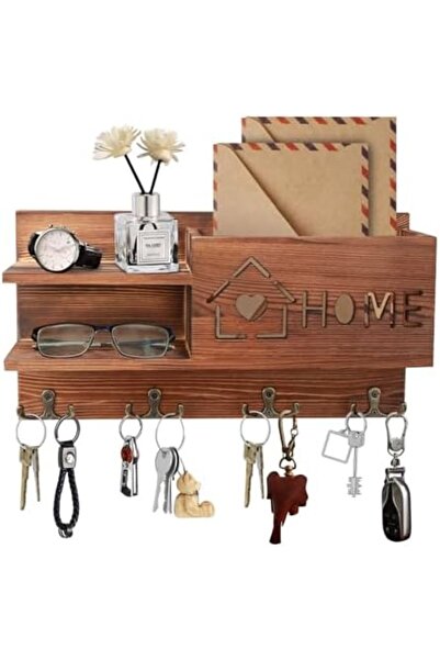 Generic Gocokia Mail and Key Holder for Wall Decorative, Wooden Mail Organizer with 4 Double Key Hooks