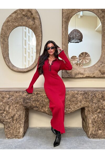 Cistern İstanbul Women's Button Detailed Polo Neck Knitwear Dress