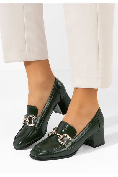 B T Shoes Zelené mokasíny na opätku Alyla