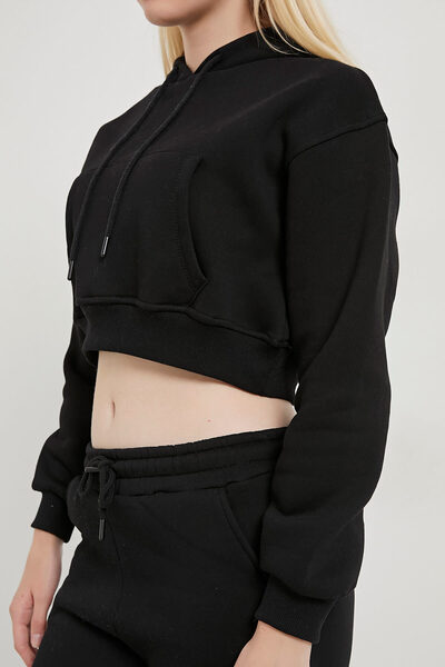 Arma Life Γυναικείο μαύρο φούτερ με κουκούλα και τσέπες καγκουρό