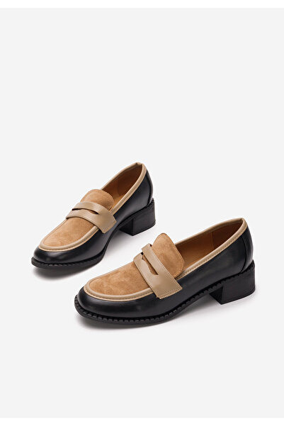 B T Shoes Černé mokasíny na podpatku Bruna