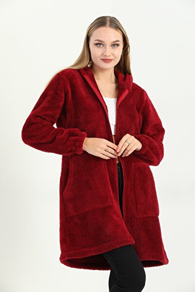 TÜCCAR UMUT Welsoft Fermuarlı Kapüşonlu Uzun Polar Hırka Haki Yeşil