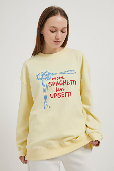 Arma Life Kadın Spagetti Baskılı Oversize Sarı Sweatshirt