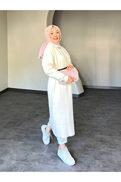PİNK FLY Angora Kemerli Şal Yaka Uzun Hırka