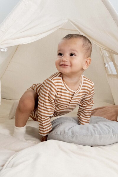 Little Gusto Modal Baby Body Long Sleeve Brown Bodysuit with Adjustable Snaps